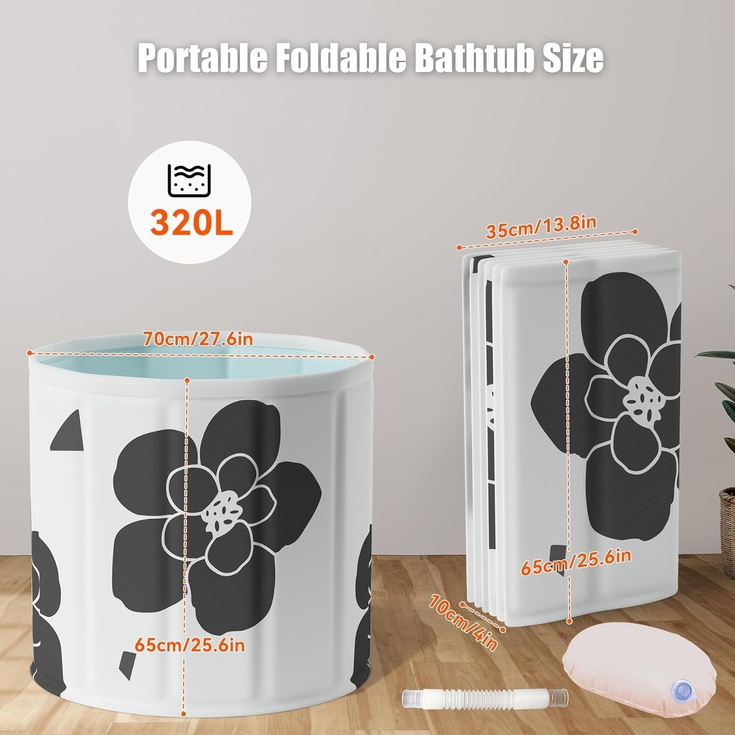 Portable Foldable Adult Bathtub 70x65cm Indoor/Outdoor Ice & Hot Spa Tub