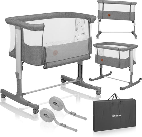 3in1 Baby Bedside Crib Co-Sleeper Cot with Mattress Adjustable Height Grey