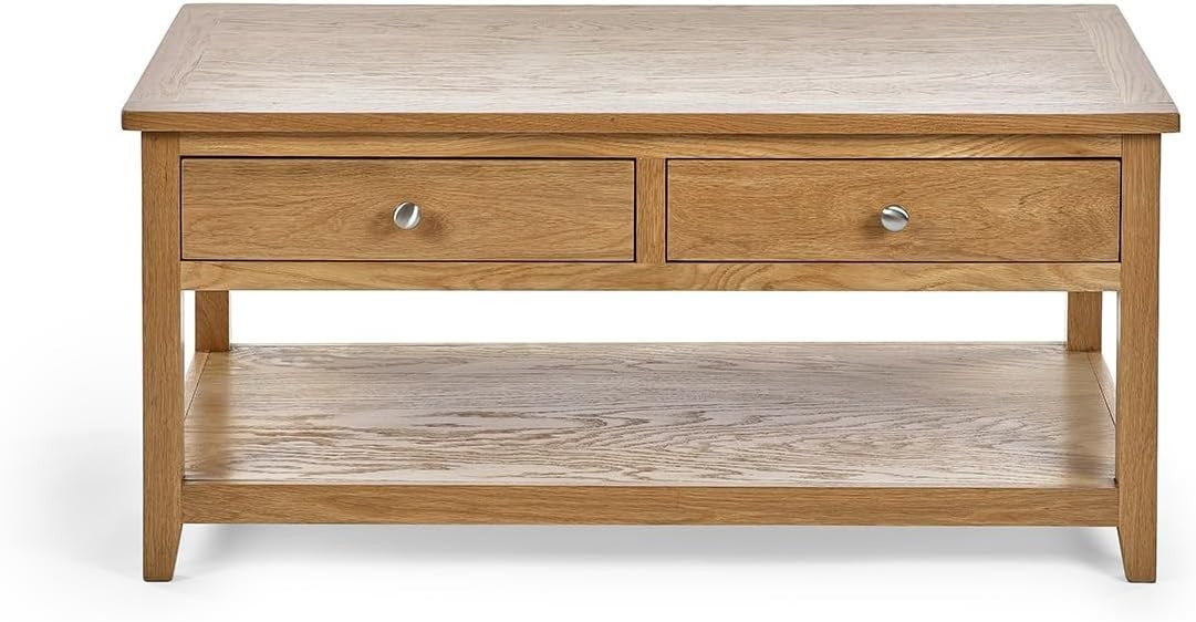Luxury Oak Coffee Table with 2 Drawers & Shelf – Large 110cm Storage