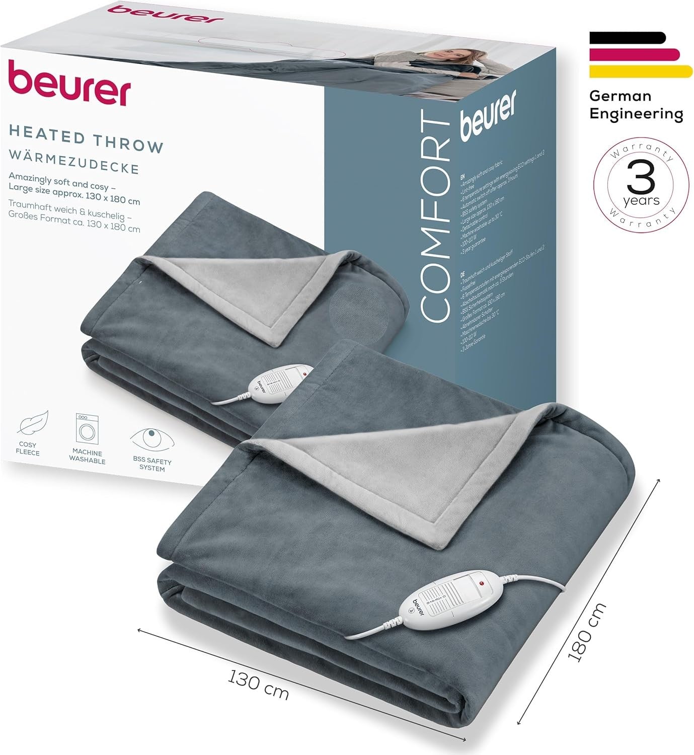 Electric Heated Throw Blanket 6 Heat Settings Auto Shut Off Soft Fleece
