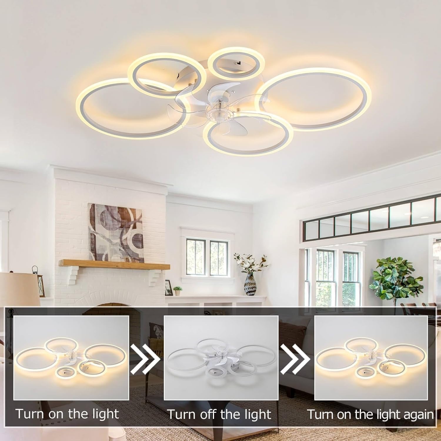 Smart Ceiling Fan with Light, 6-Speed, Dimmable, Reversible, 100cm, Black