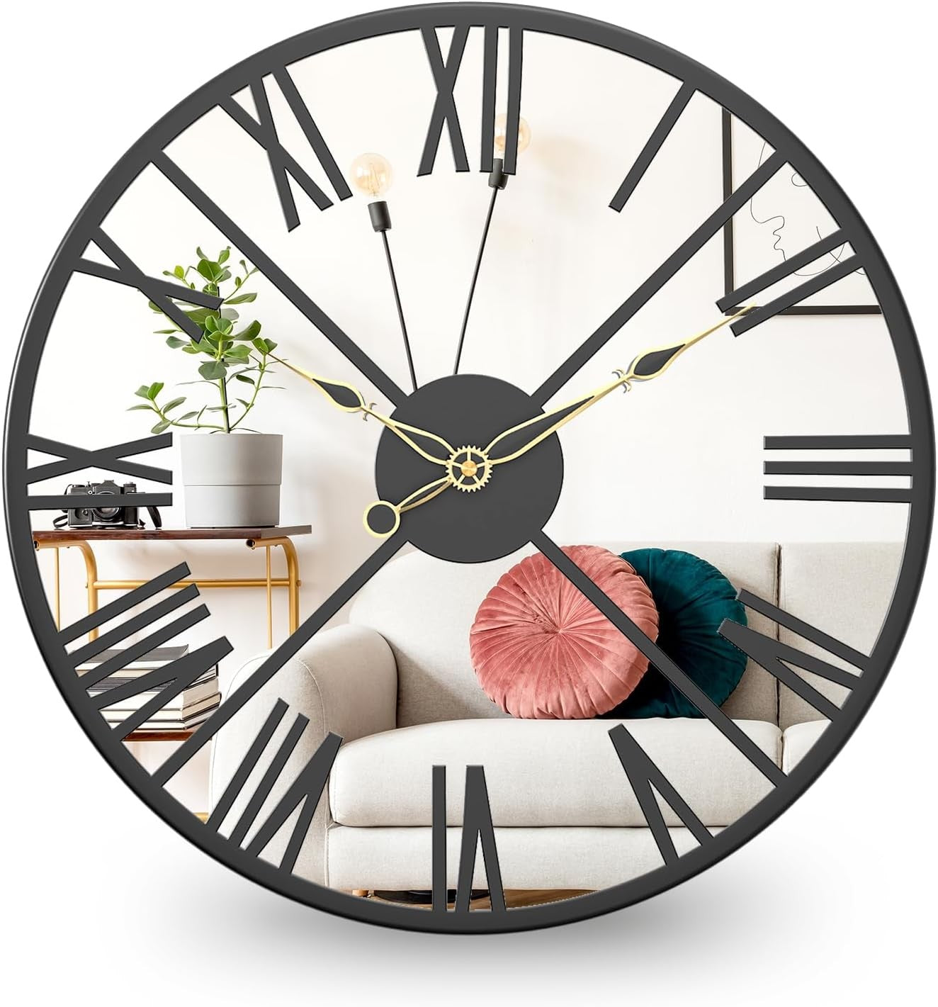 30cm Mirrored Wall Clock – Silent Roman Numeral Metal Frame Modern Design