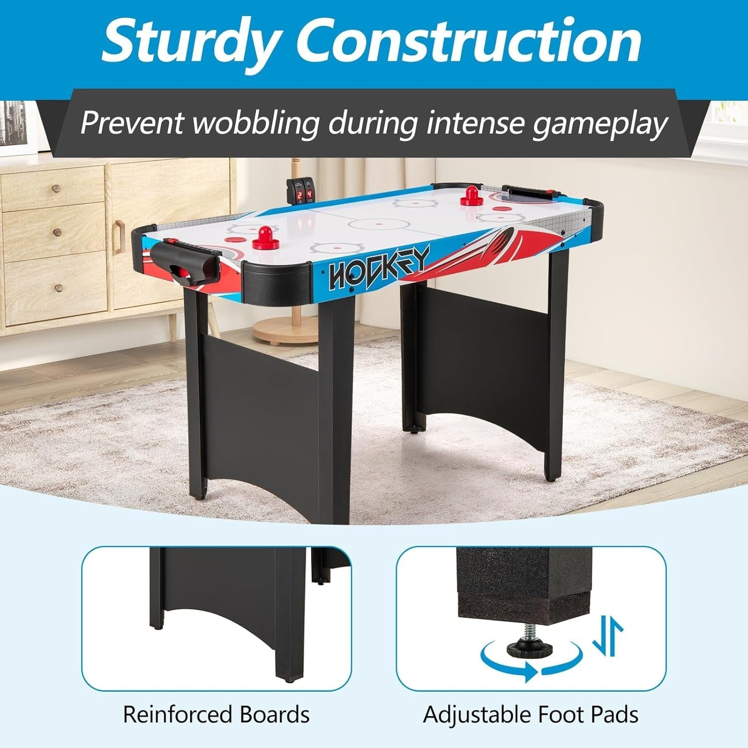 48 Inch Air Hockey Table LED Scoreboard 12V Motor Arcade Game for Kids Adults