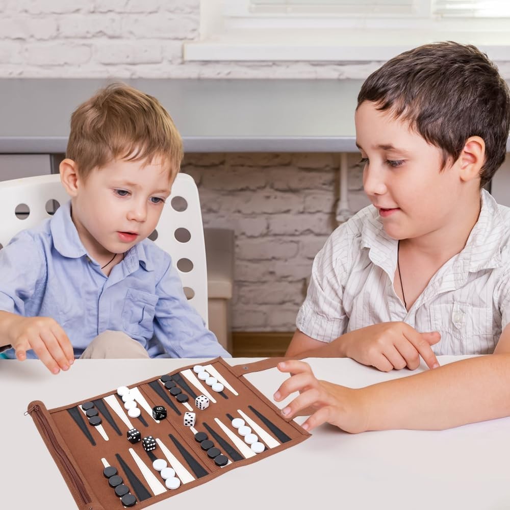 Travel Backgammon Set Roll Up Leather Board Portable 2 Player Game