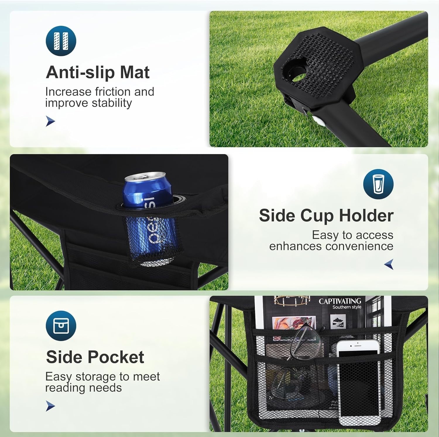 Lightweight Portable Camping Chairs 2-Pack with Cooler & Storage Pockets