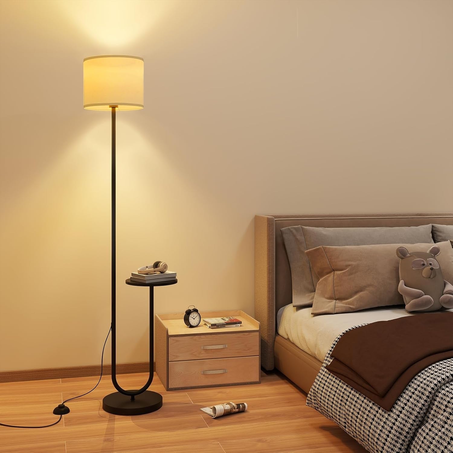 Floor Lamp with Shelf Black Tall Standing Light for Living Room Bedroom