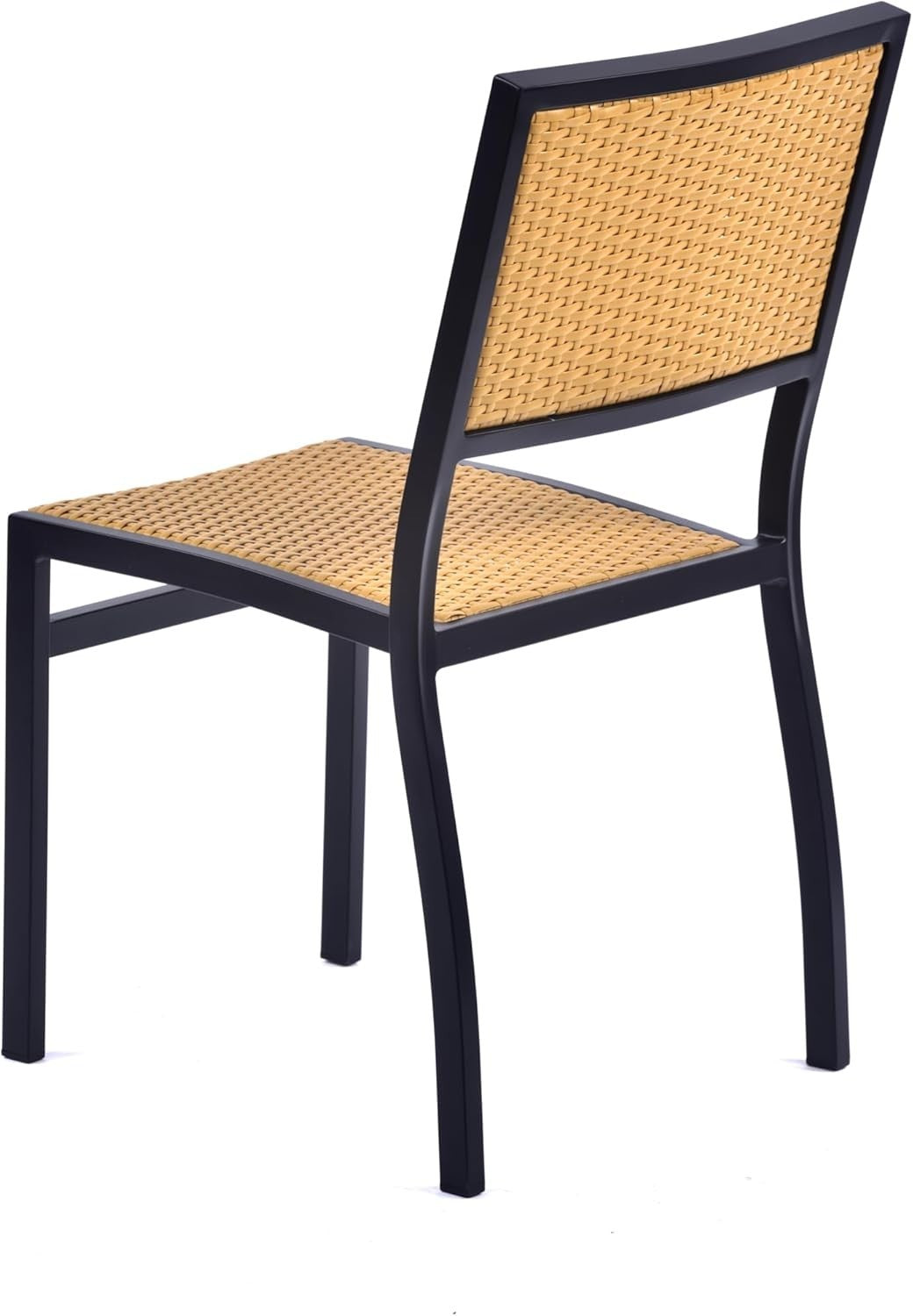 Teak Rattan Dining Side Chair Stackable Garden Patio Seating Metal Frame