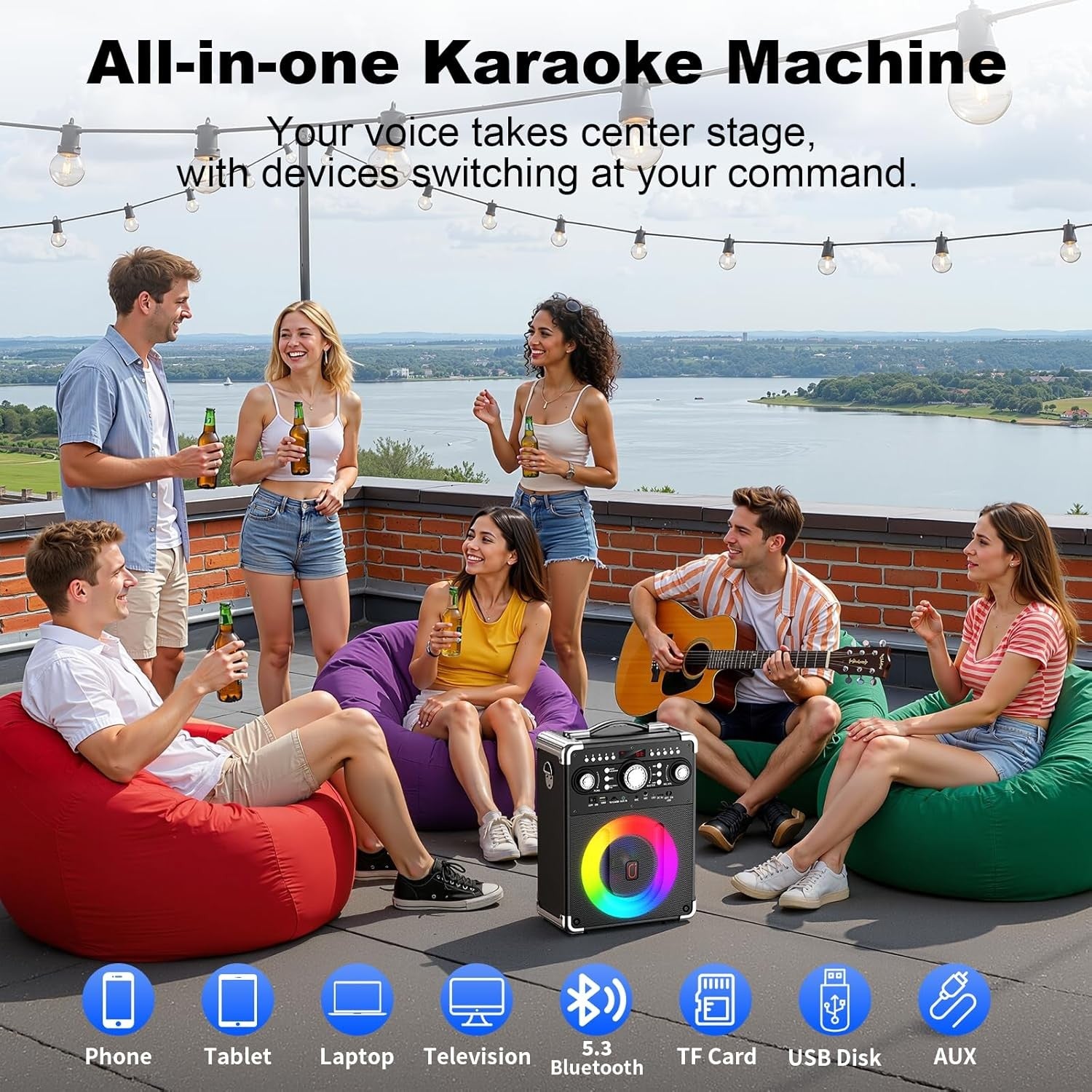 Bluetooth Karaoke Machine with 3 Mics Portable PA Speaker