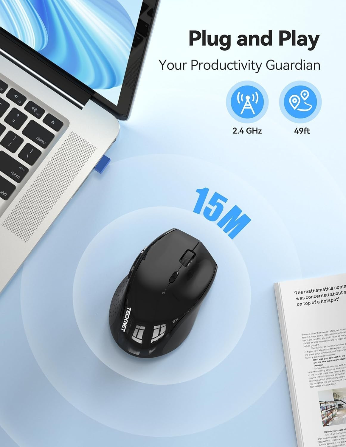 Rechargeable Wireless Mouse 6400 DPI Silent Ergonomic USB Laptop PC