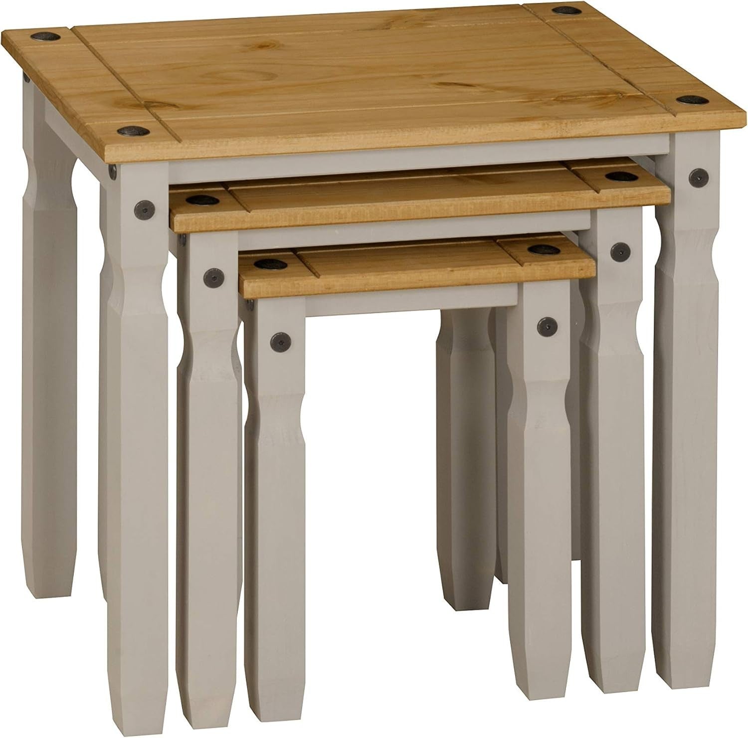 Grey Waxed Pine Nest of 3 Tables Living Room Side End Coffee Set Furniture