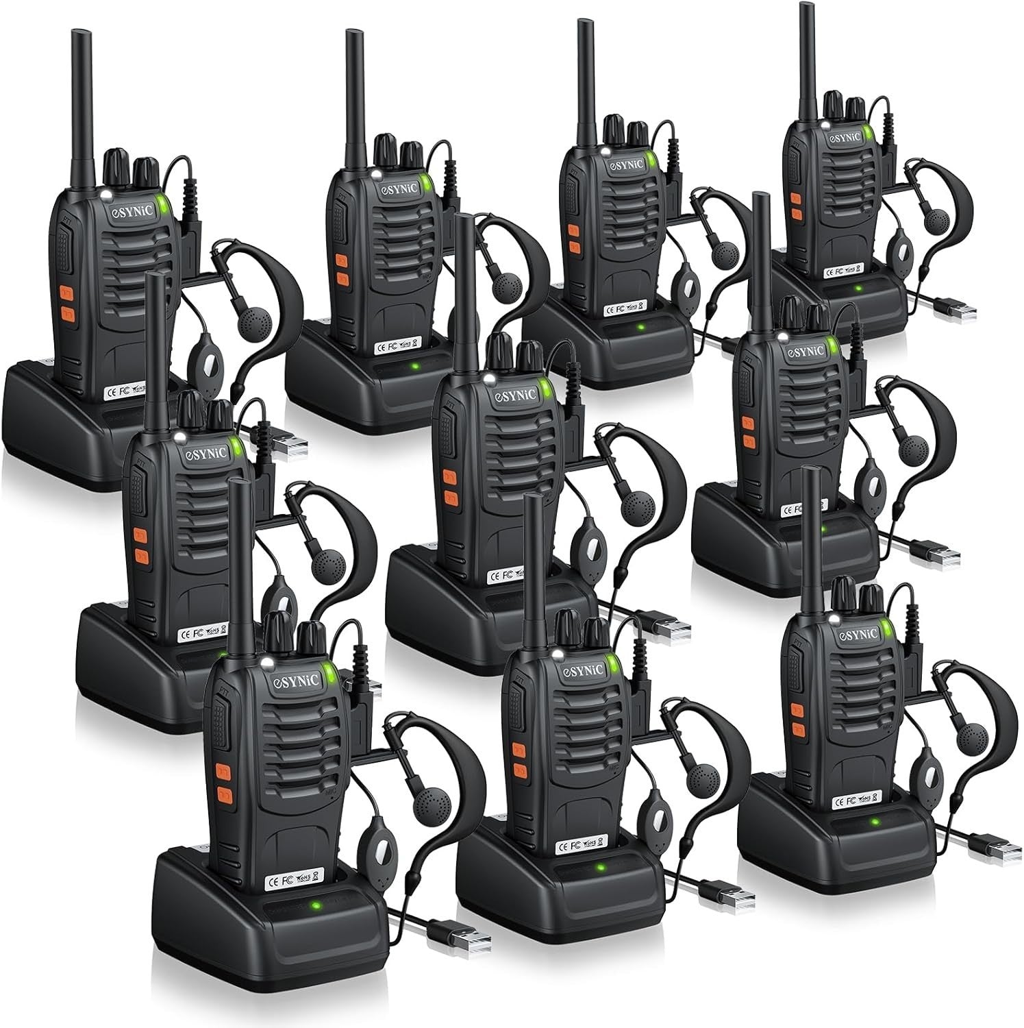 10 Pack Long Range Walkie Talkies PMR446 Rechargeable VOX 2 Way Radios