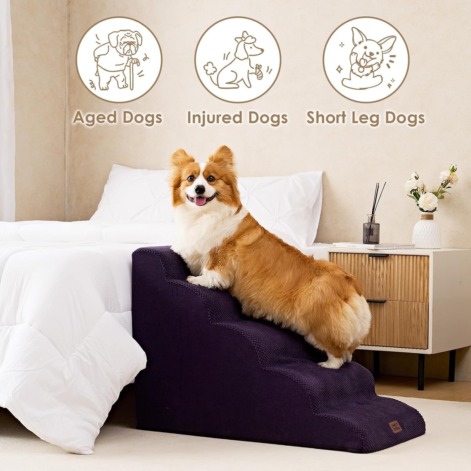 5 Step Dog Stairs for High Bed Non Slip Pet Steps Purple