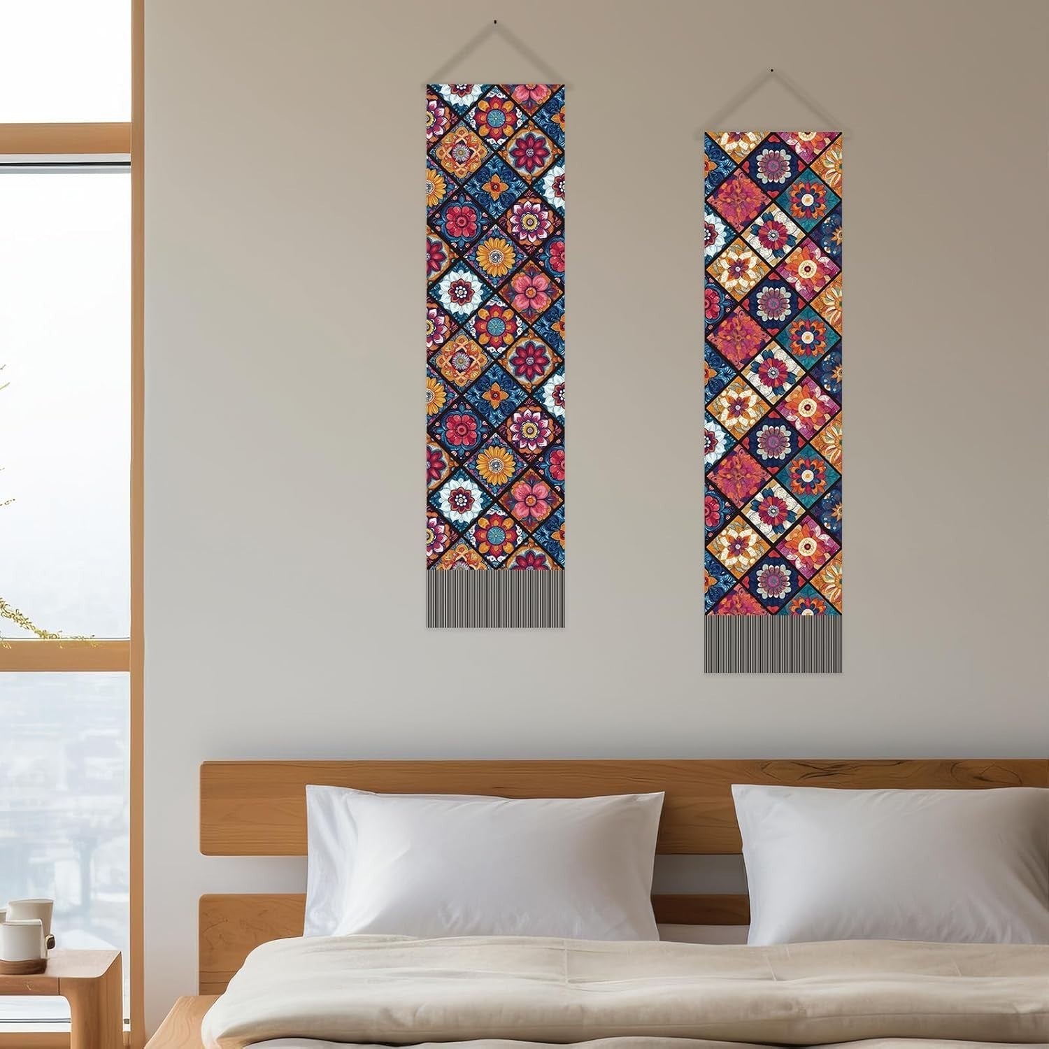 2PCS Boho Mandala Tapestry 33x116cm Floral Wall Hanging Decor