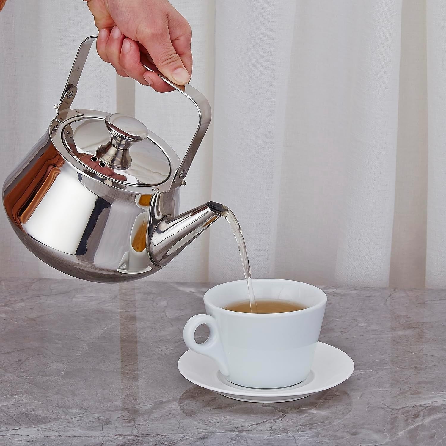 Stainless Steel Teapot 1.2L with Infuser Loose Leaf Tea Pot Silver