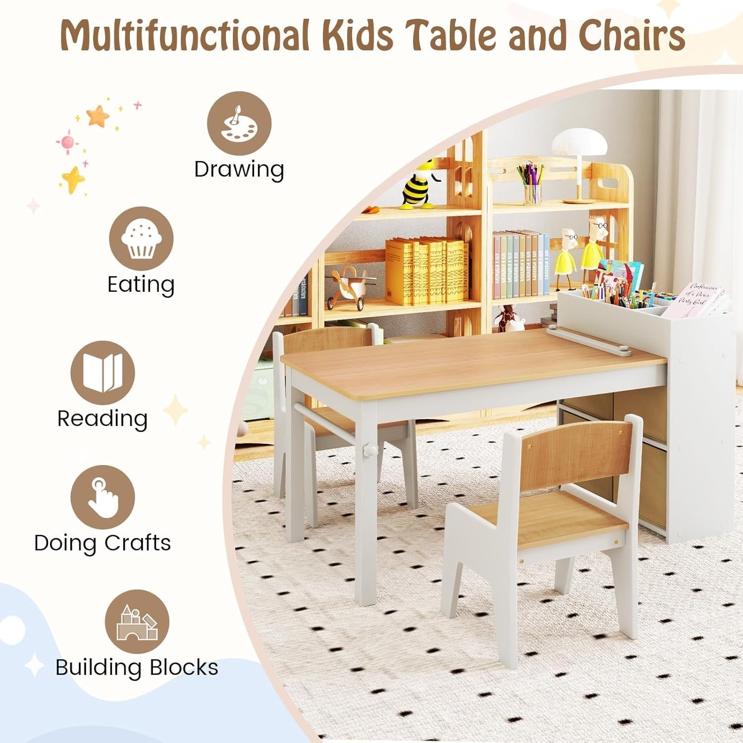 Kids Art Table & Chairs Set with Paper Roll + Storage – Drawing & Craft