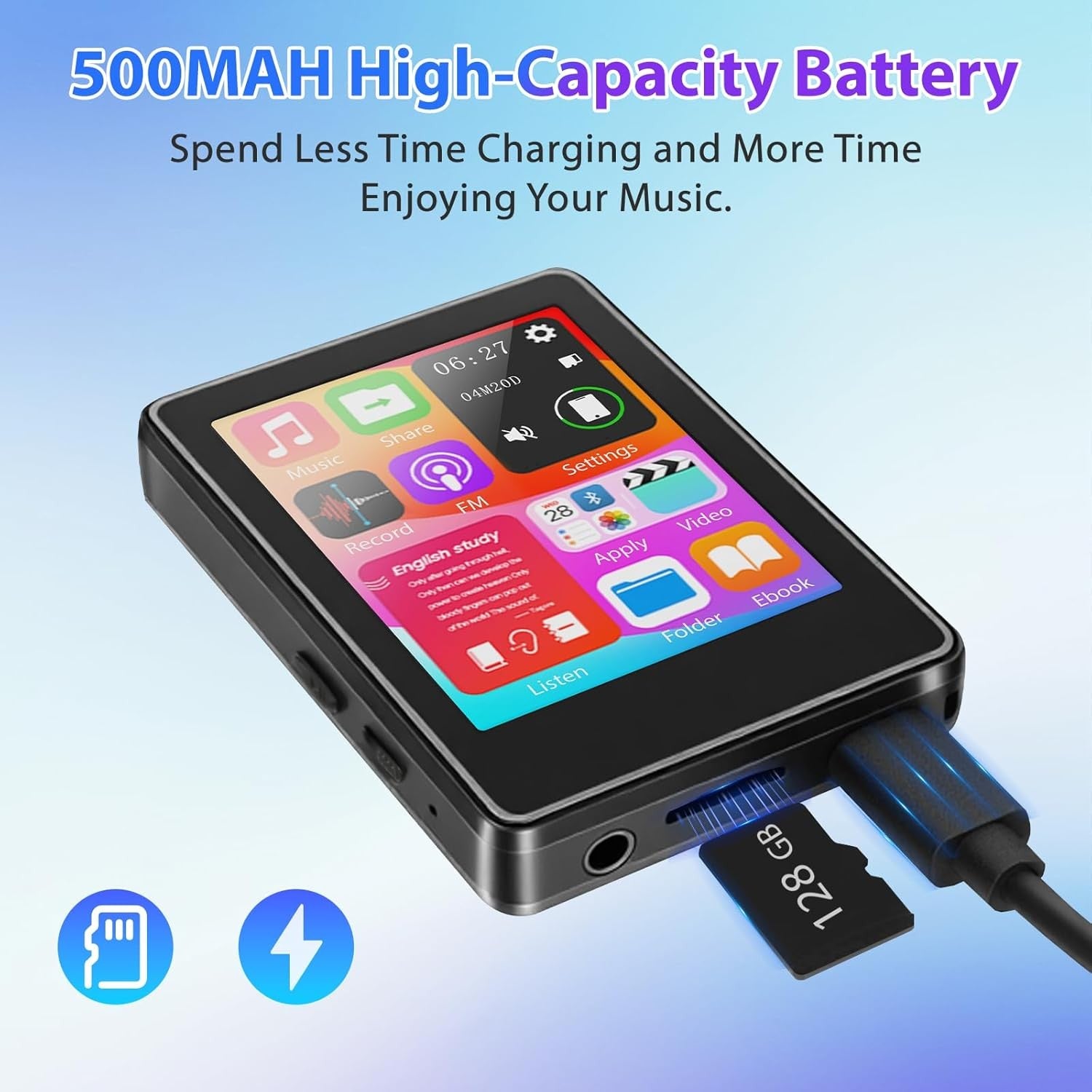 128GB MP3 Player Bluetooth 2.4" Touch Screen FM Radio