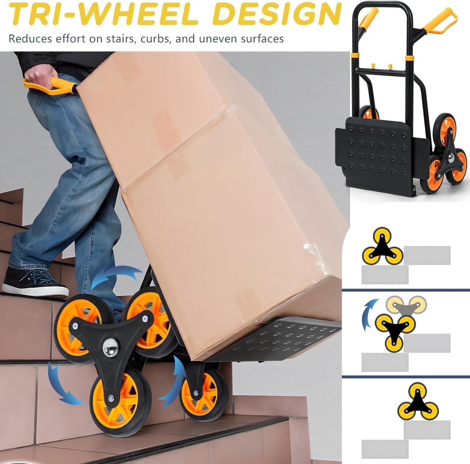 Heavy Duty Stair Climber Hand Truck 440lb Foldable Utility Dolly 6-Wheel Cart