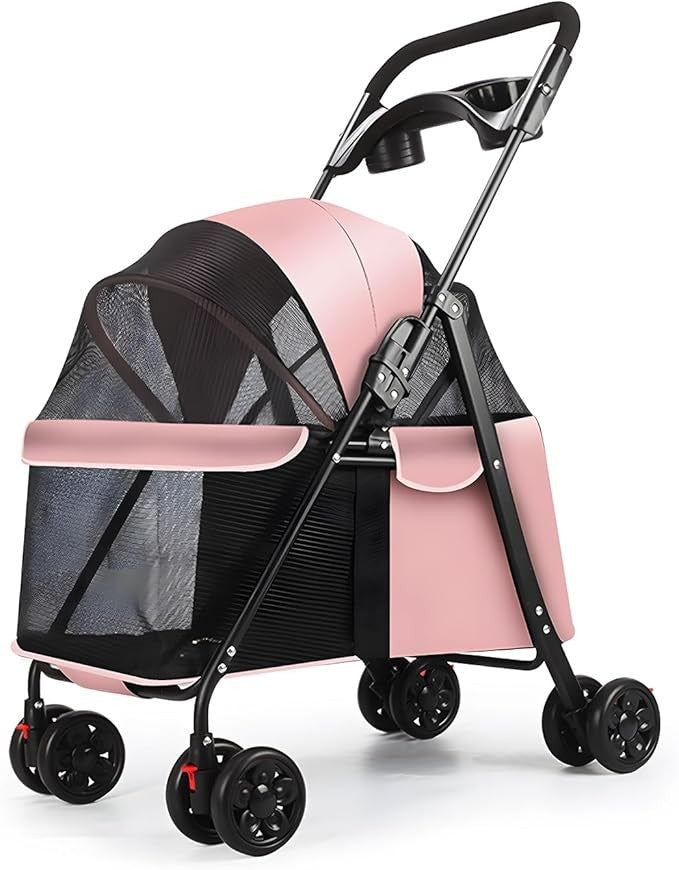 Dog Stroller Foldable Pet Pram 4 Wheel Travel Pushchair Cup Holder