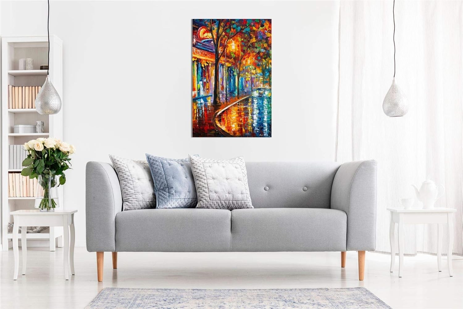 Cafe Street Canvas Wall Art Night City Landscape Picture Print Home Decor 24x16