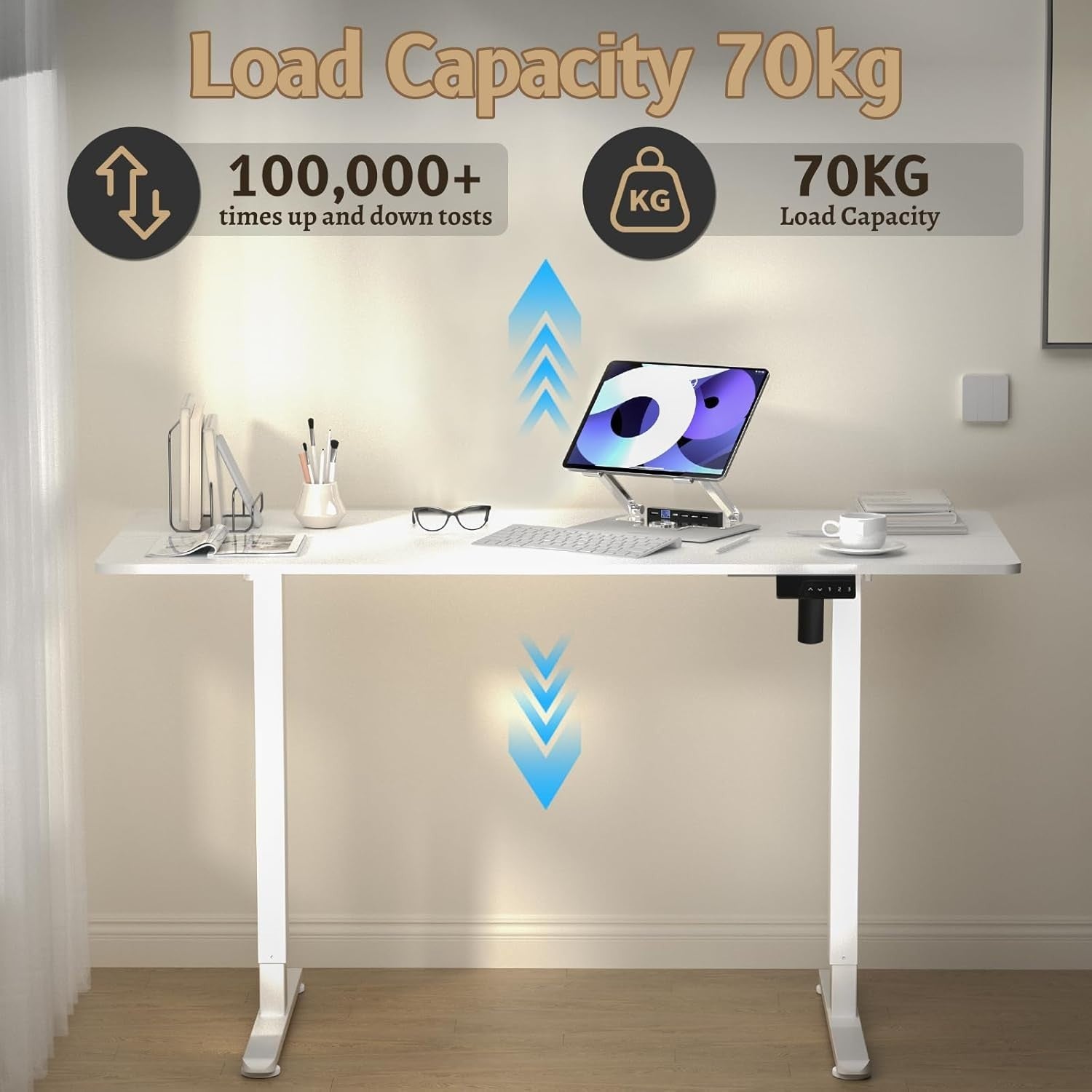 Electric Adjustable Standing Desk 140x60cm Smart Sit Stand Office Table White