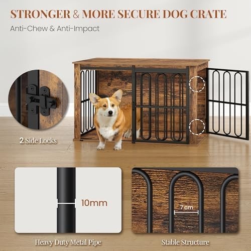 HEXCELEN Dog Crate Furniture Brown – Indoor Small/Medium Dog Cage & Side Table
