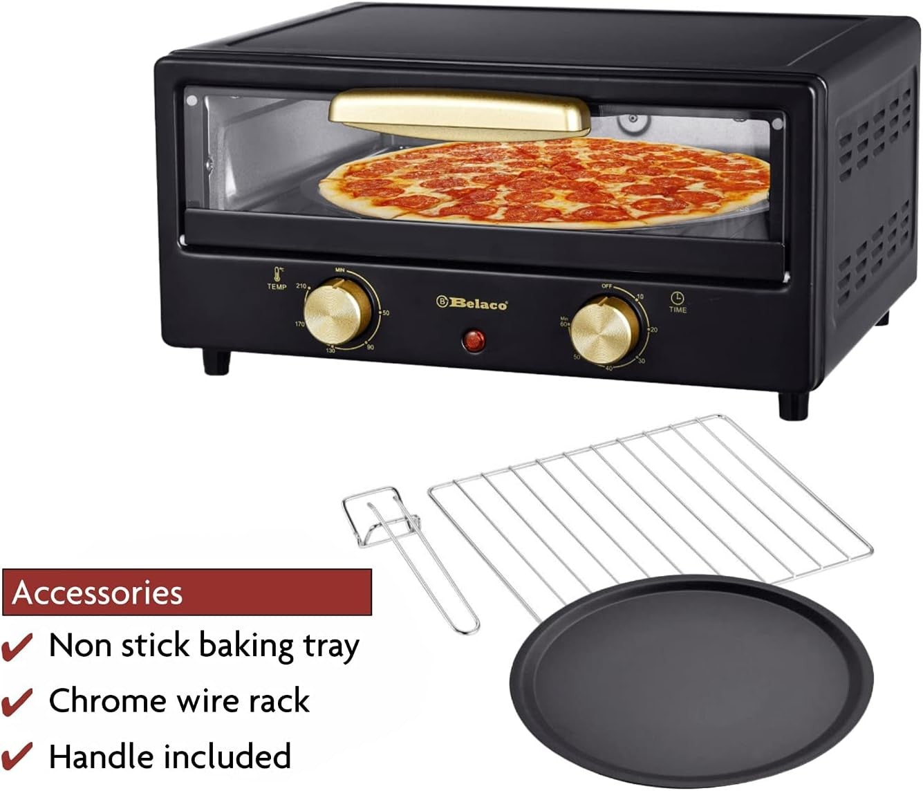 12" Electric Mini Oven 1800W Pizza Maker Toaster Grill Baking Tray Black