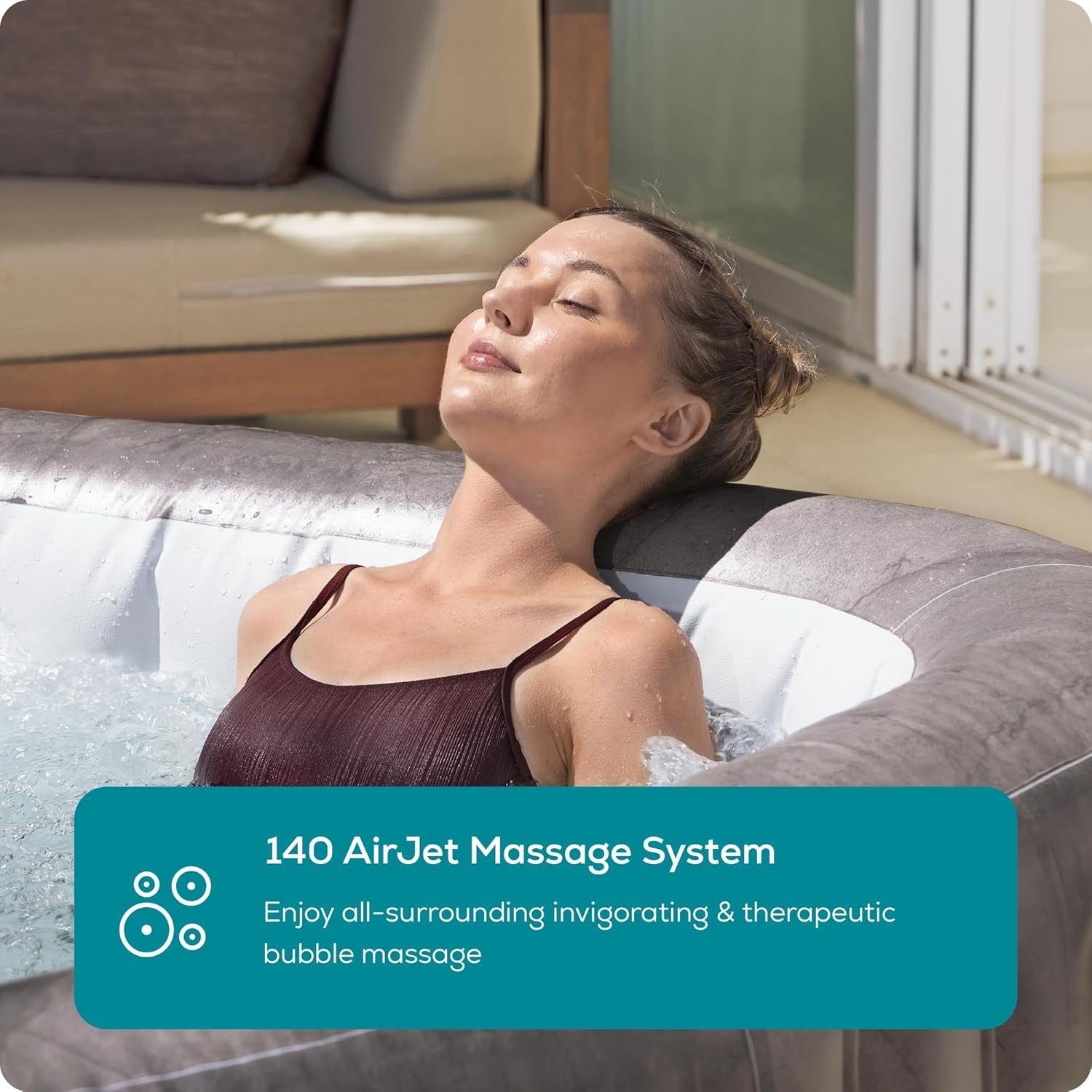 Inflatable Hot Tub Spa 180 Air Jet Smart App Control 4–6 Person Square