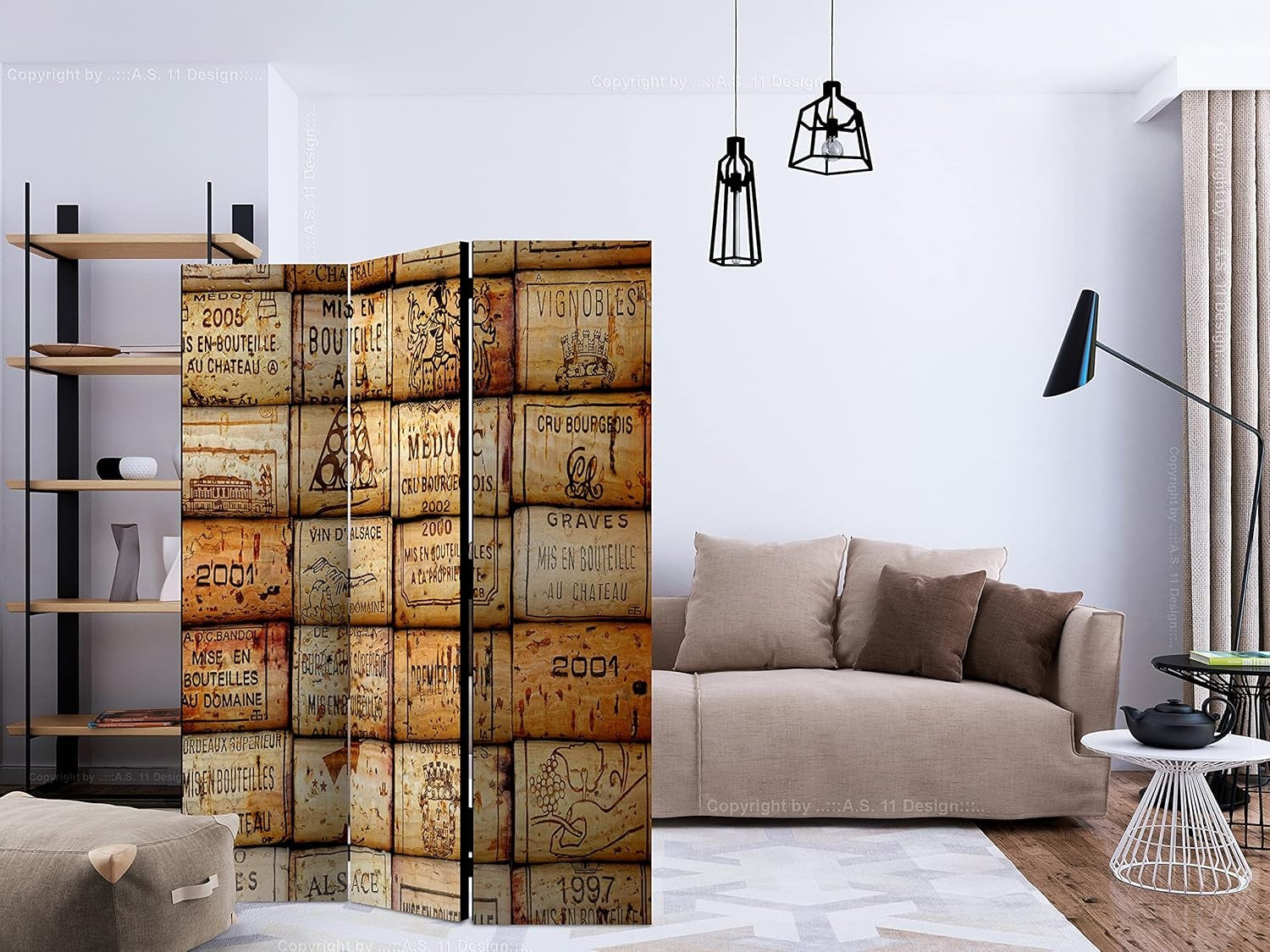 Vintage Acoustic Room Divider Wine Crate Print – Soundproof Double-Sided Screen