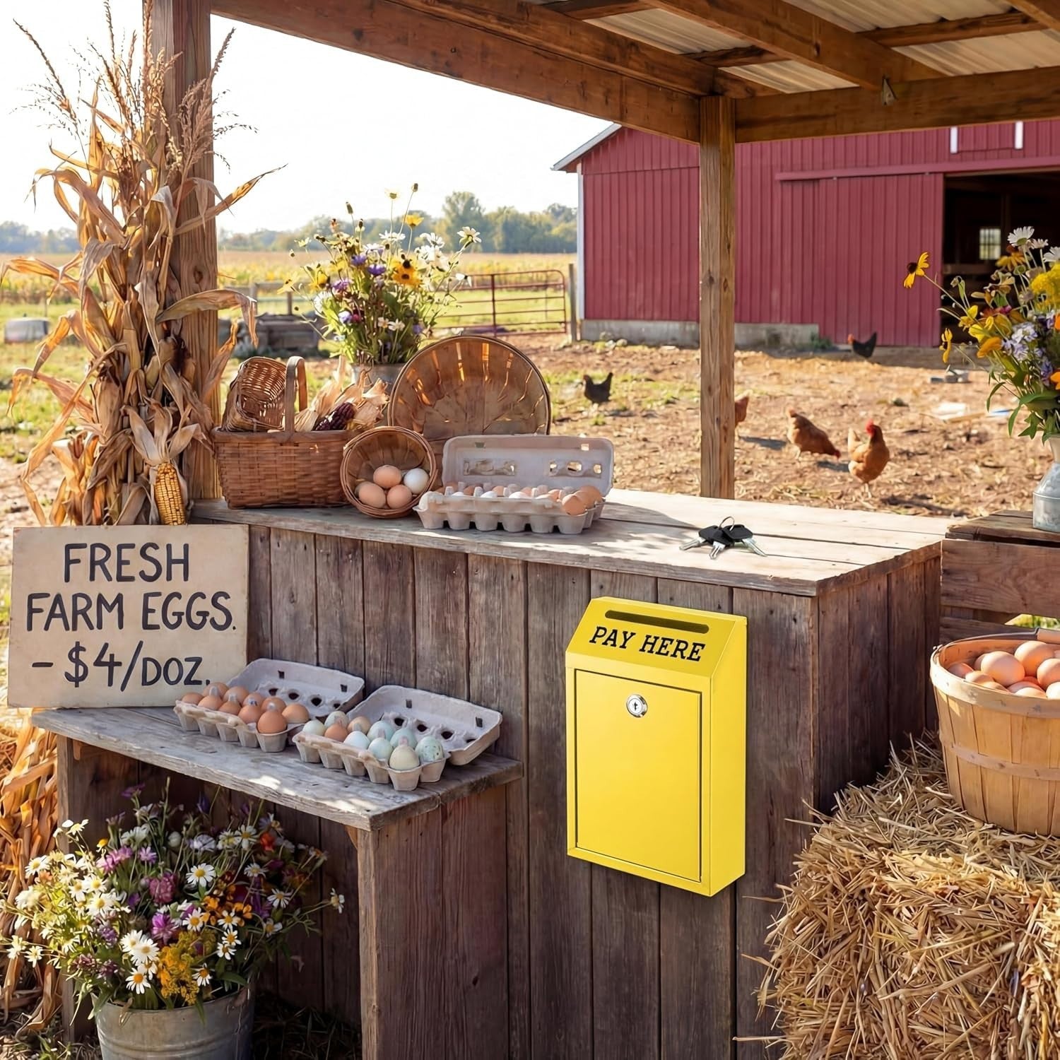 Lockable Donation Box Cash Collection Box Wall Mount Pay Here Yellow