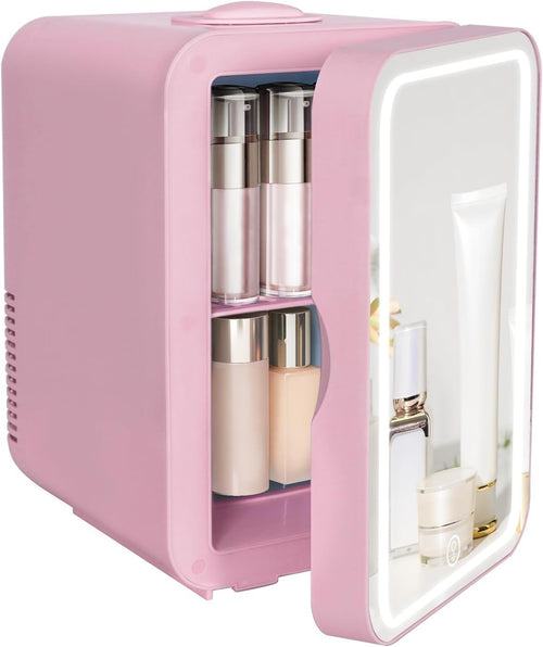 8L Mini Fridge Portable Cooler & Warmer LED Mirror AC/DC Pink