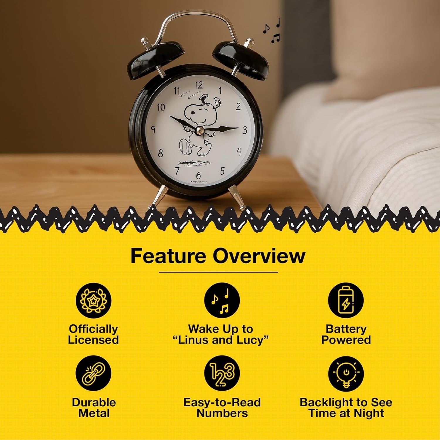 Black Twin Bell Alarm Clock Retro Loud Ring Backlit Face Bedroom