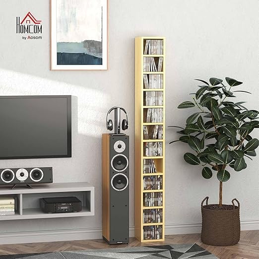 Tall Media Storage Tower 12-Cube DVD CD Shelf 175cm Slim Bookcase for Home