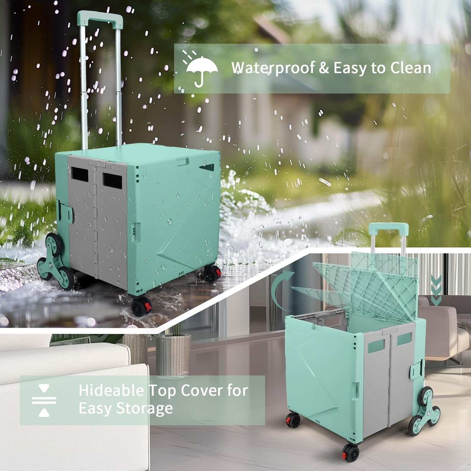 Folding Shopping Trolley with Stair Climbing Wheels 76L Heavy Duty Utility