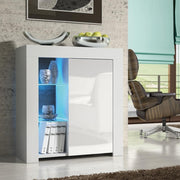 Modern White Sideboard Cabinet with LED Light, Storage & Adjustable Shelf