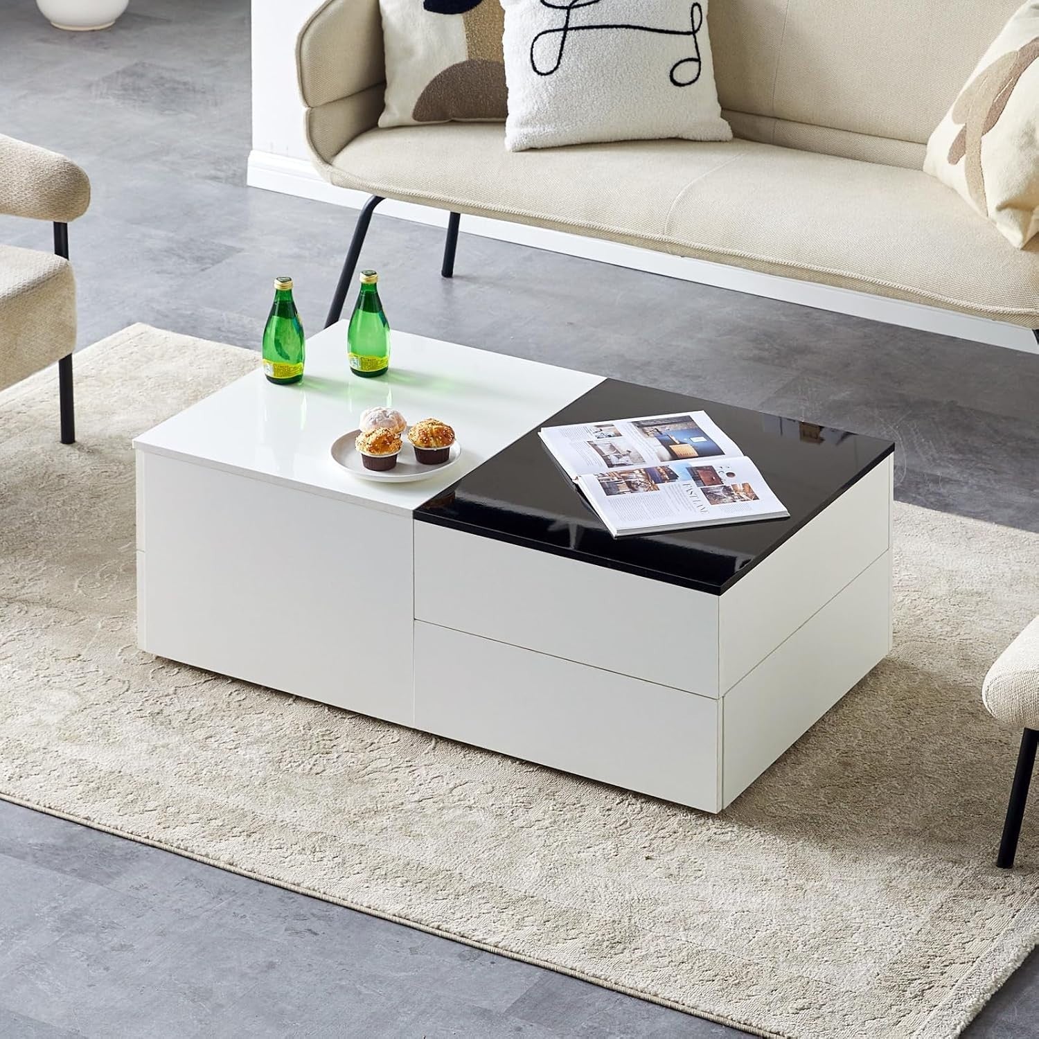 Modern High Gloss Coffee Table with 3 Drawers & Hidden Storage 100x60x40cm