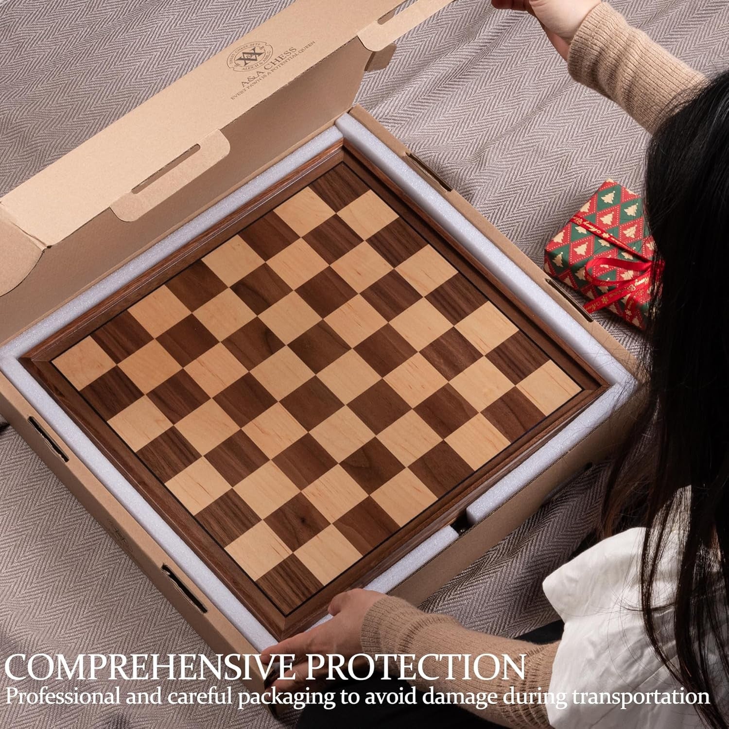 15" Walnut Wooden Chess Set w/ Storage Drawer & 3" Weighted Pieces