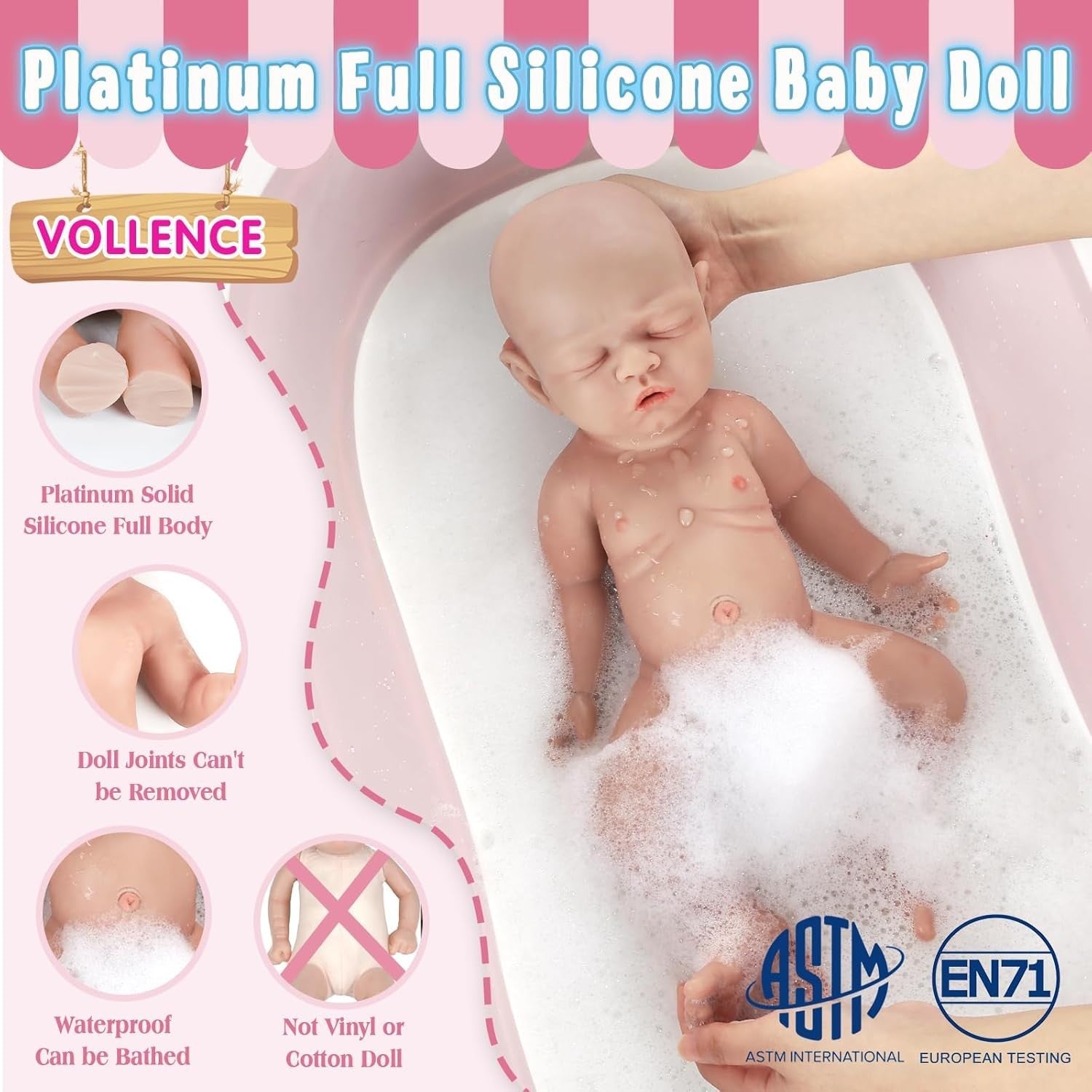 12” Full Silicone Baby Doll Girl Realistic Newborn Bathable