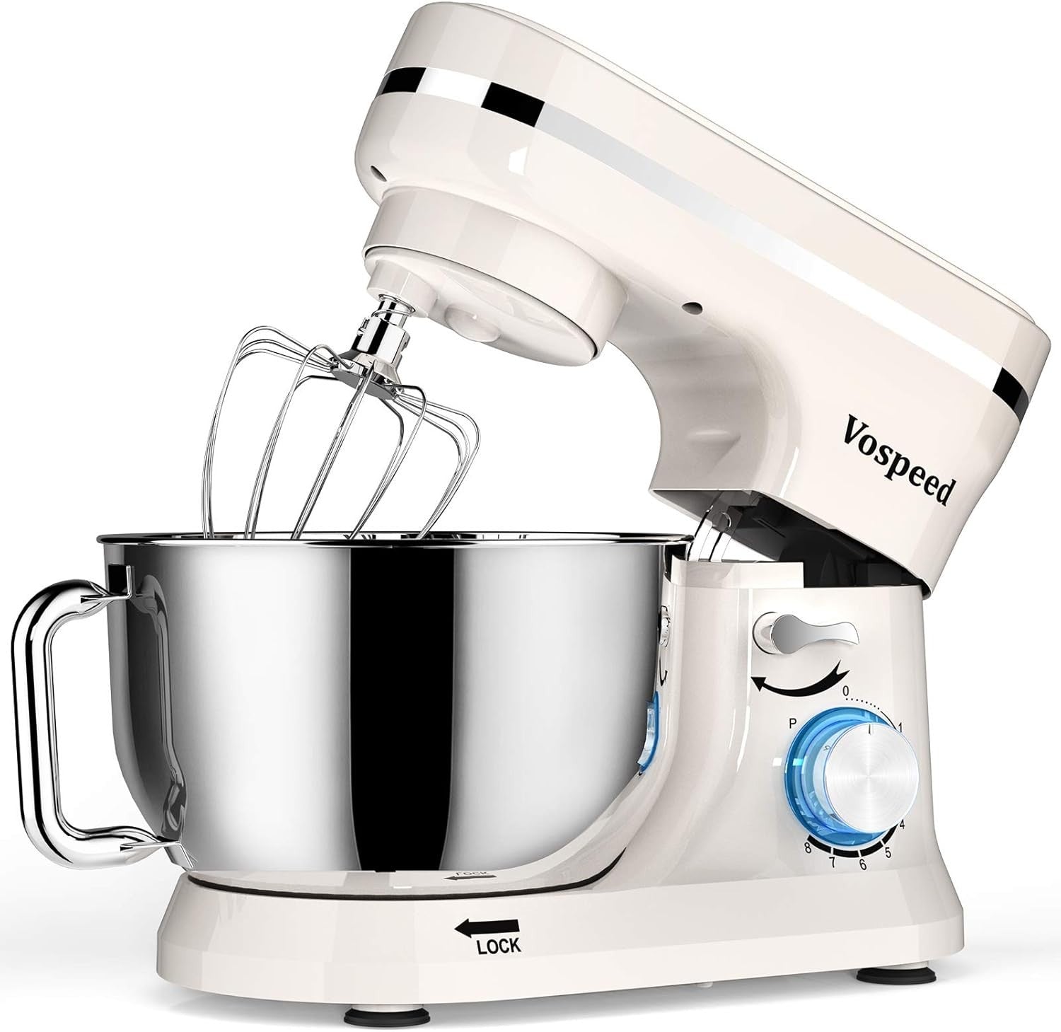 5QT 1000W Stand Mixer 8-Speed Tilt-Head Food Mixer White Stainless Steel