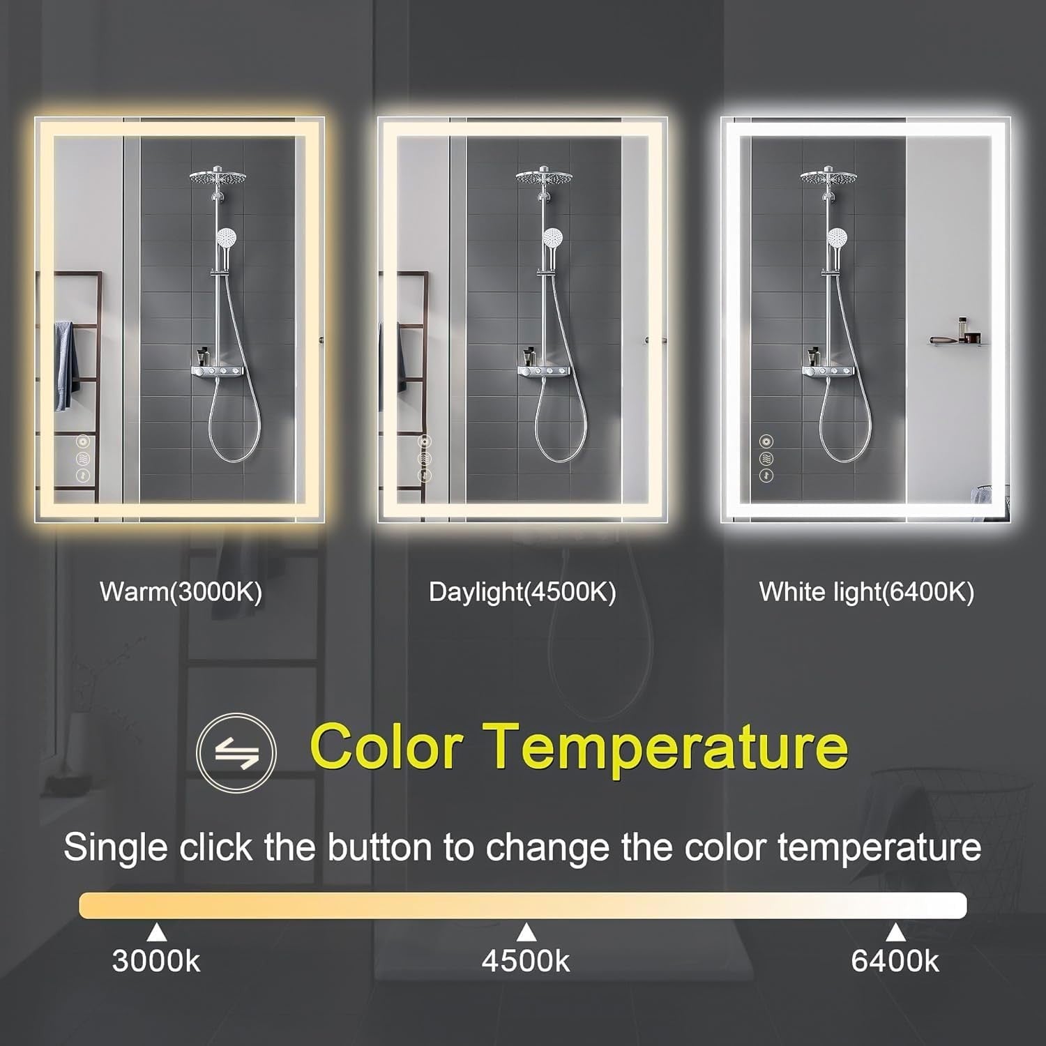LED Bathroom Mirror 50x70cm Wall Mount Anti-Fog Light Up Demister IP44