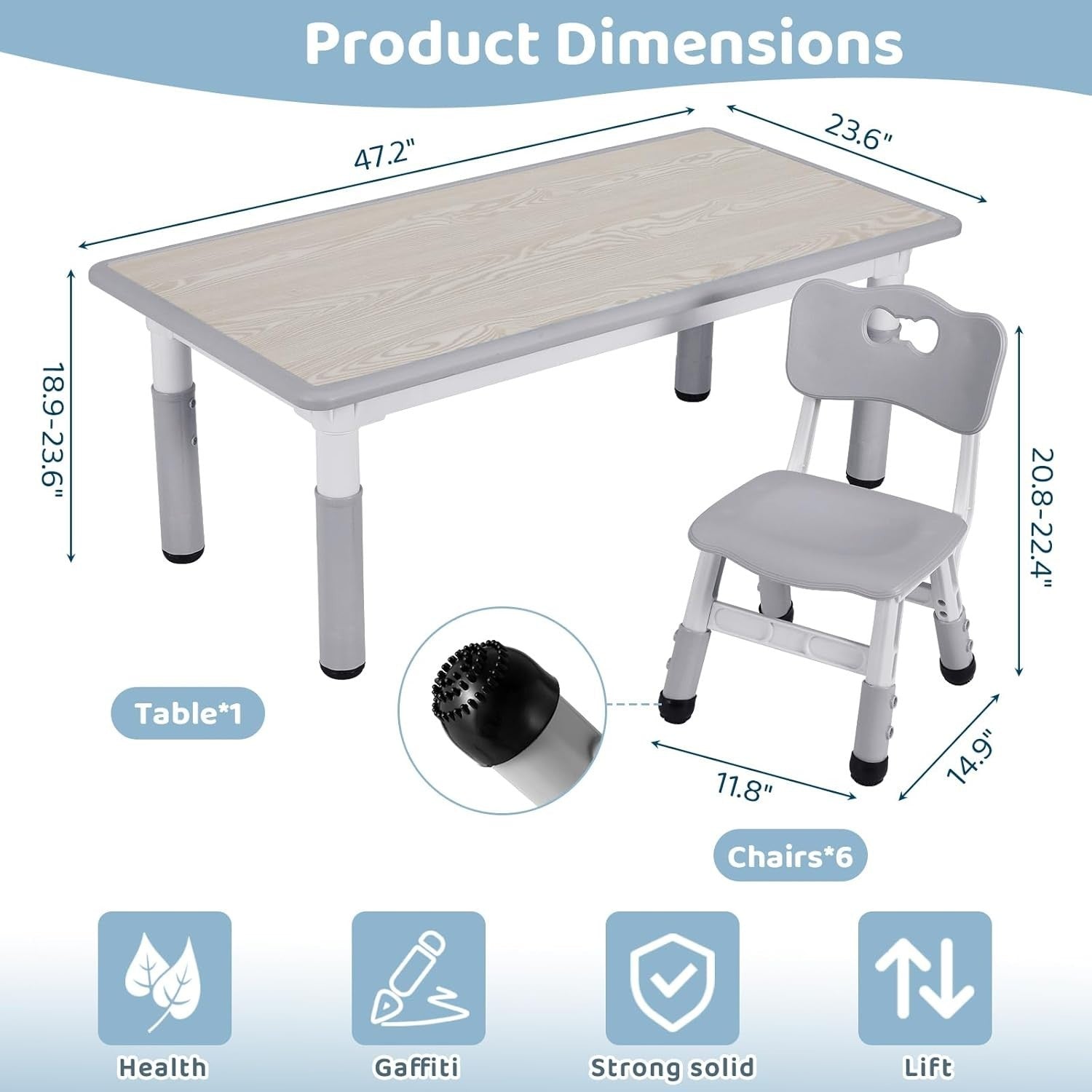 Adjustable Kids Table & 6 Chairs Set – Ergonomic, Easy Clean, Age 2–10
