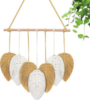 Yellow Macrame Wall Hanging Boho Leaf Feather Tapestry 40x45cm