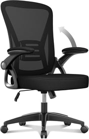 Ergonomic Mesh Office Chair Flip-up Arms Lumbar Support Rolling Black Home Desk
