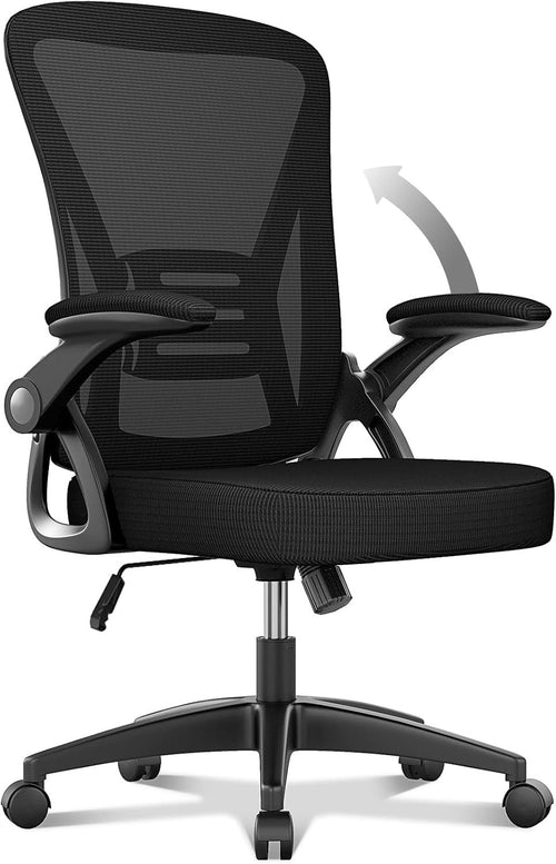 Ergonomic Mesh Office Chair Flip-up Arms Lumbar Support Rolling Black Home Desk