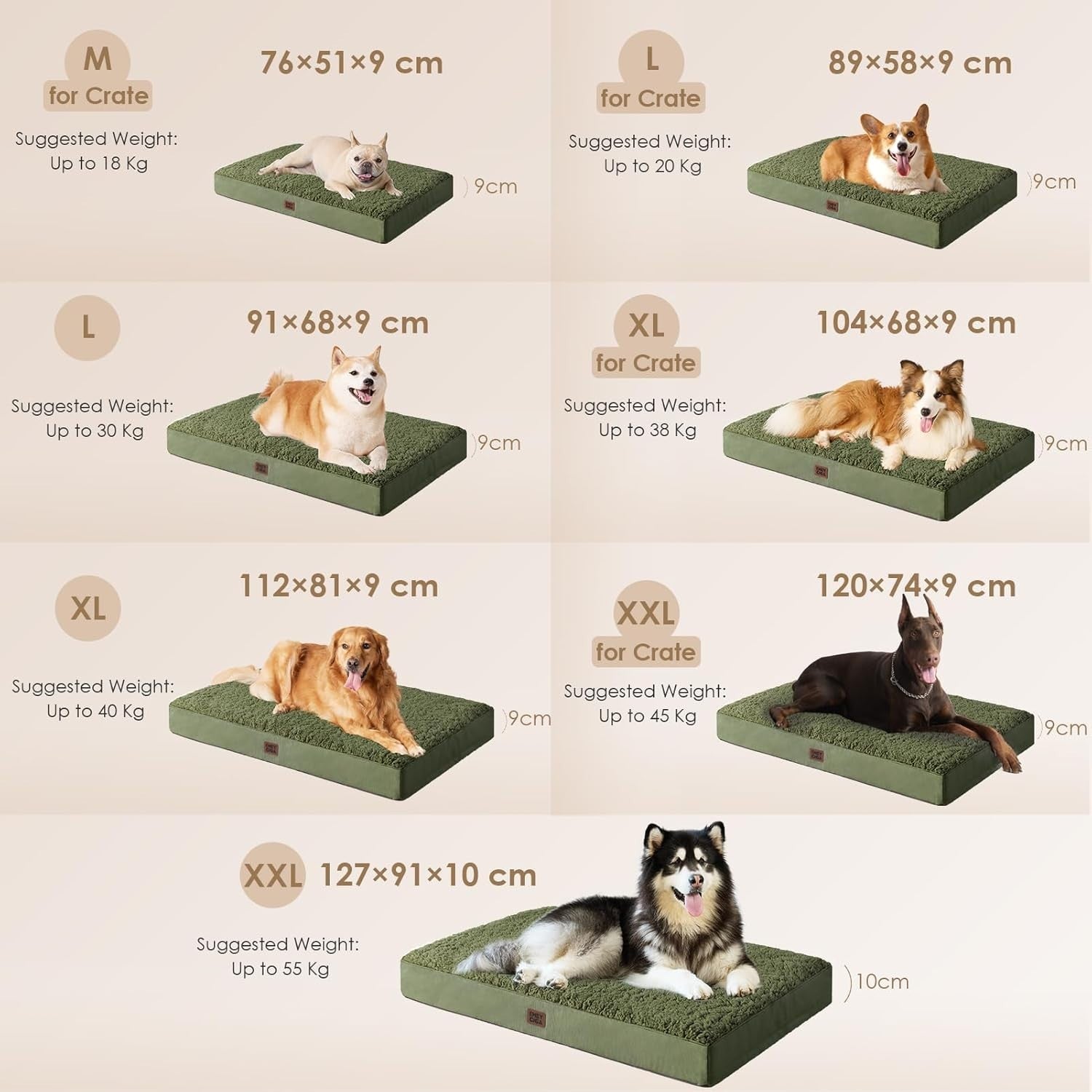 Orthopedic XXL Dog Bed 120x74x9cm Washable Cover Non Slip Green