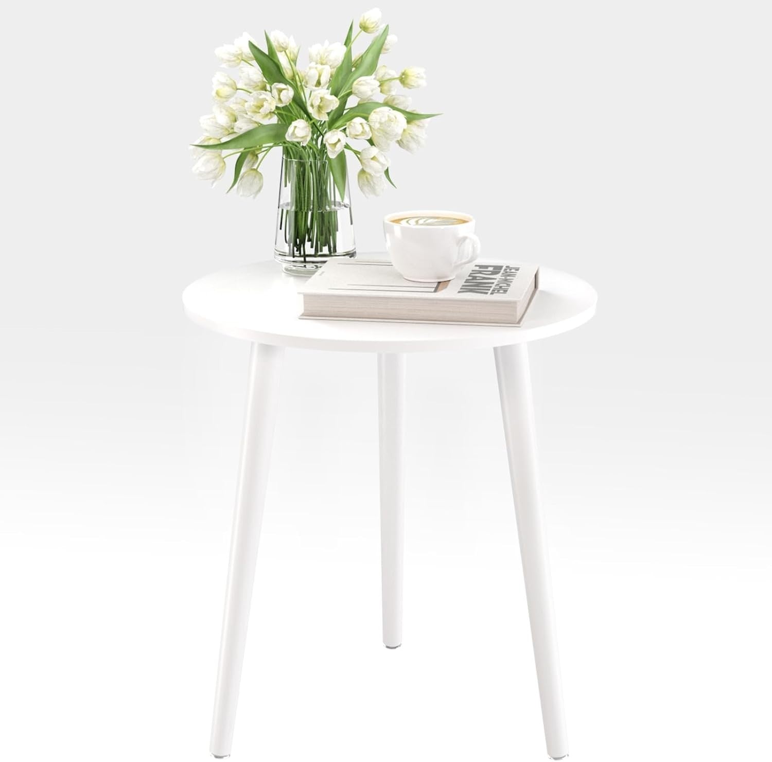 Small White Round Side Table 42x42x51cm, Sturdy Iron Legs, Easy Assemble