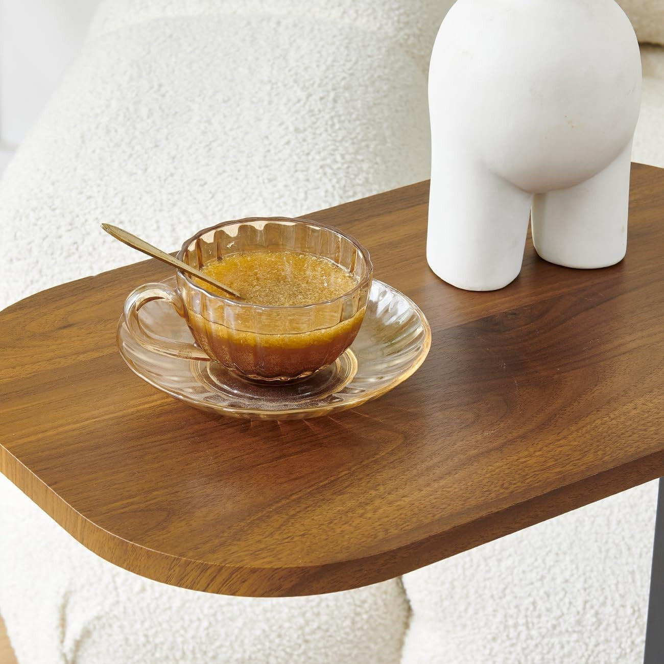 Brown #2 C-Shaped Round Edge Side Table Compact Sofa End Table Small Space