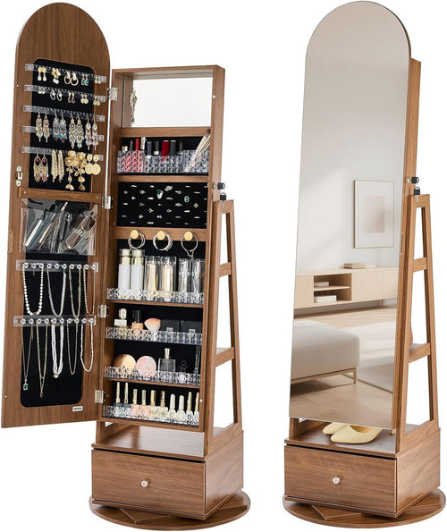 Rotating Jewelry Armoire 360 Swivel Full Length Mirror Lockable Storage