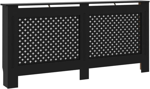 Black Radiator Cover Cabinet | Modern MDF Slatted Design with Shelf