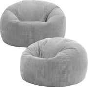2x Grey Cord Bean Bag Chairs | Large Lounge Seating for Adults & Teens
