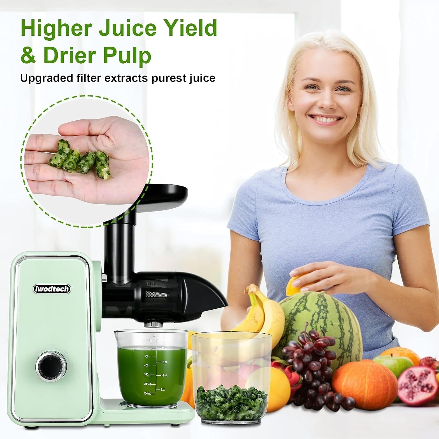 Cold Press Juicer Slow Masticating 2 Speed Quiet Easy Clean BPA Free